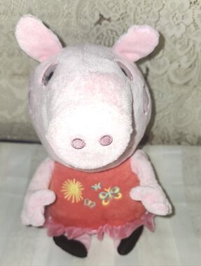 PEPPER PIG Pink Plush Piglet Toy with Red Dress and Butterfly Embroidery